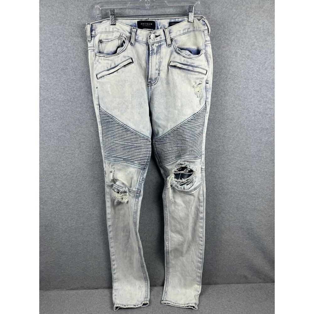 Pacsun Los Angles Skinny Jeans Men's 32 White Light Wash Stretch Casual Distress